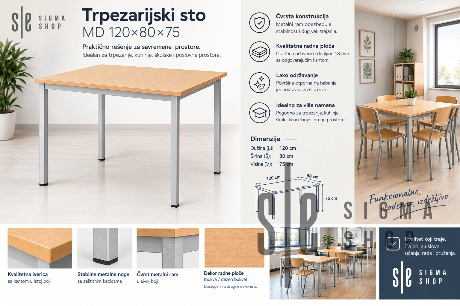 Trpezarijski sto MD 120*80*75